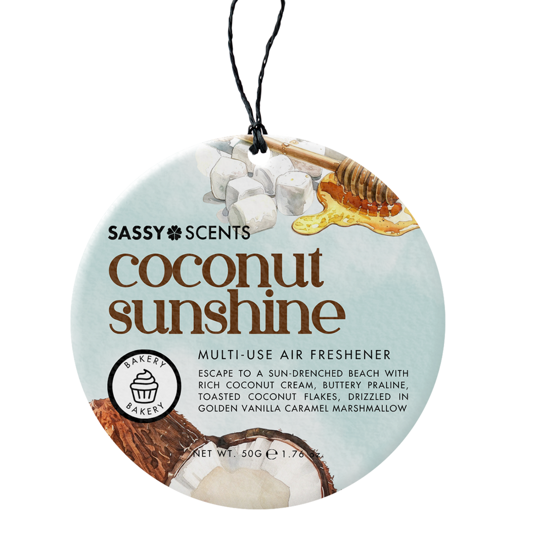 Coconut Sunshine Hanging Car Freshener - Sassy Shop Wax