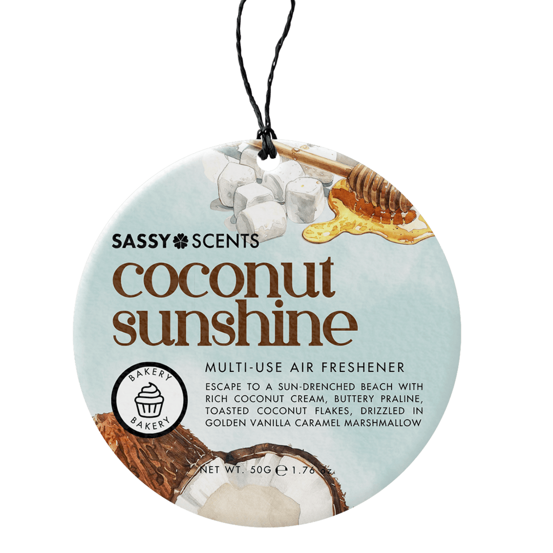 Coconut Sunshine Hanging Car Freshener - Sassy Shop Wax