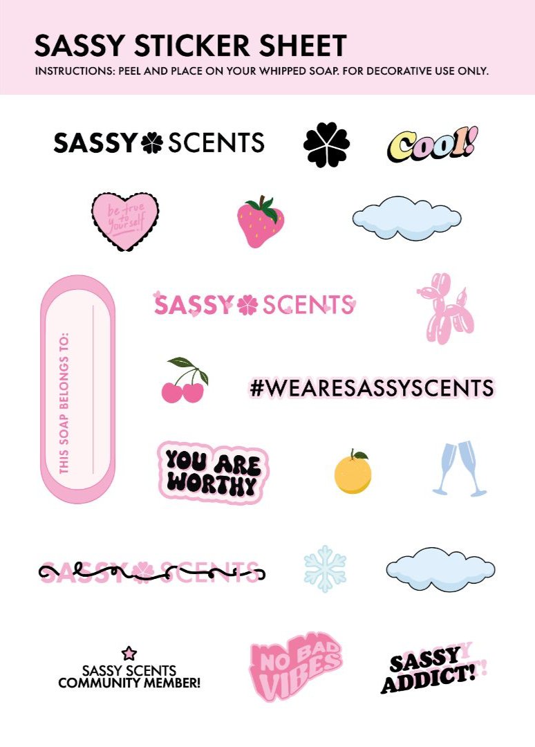 Sticker Sheets - Customise your Whipped Soaps! - Sassy Shop Wax